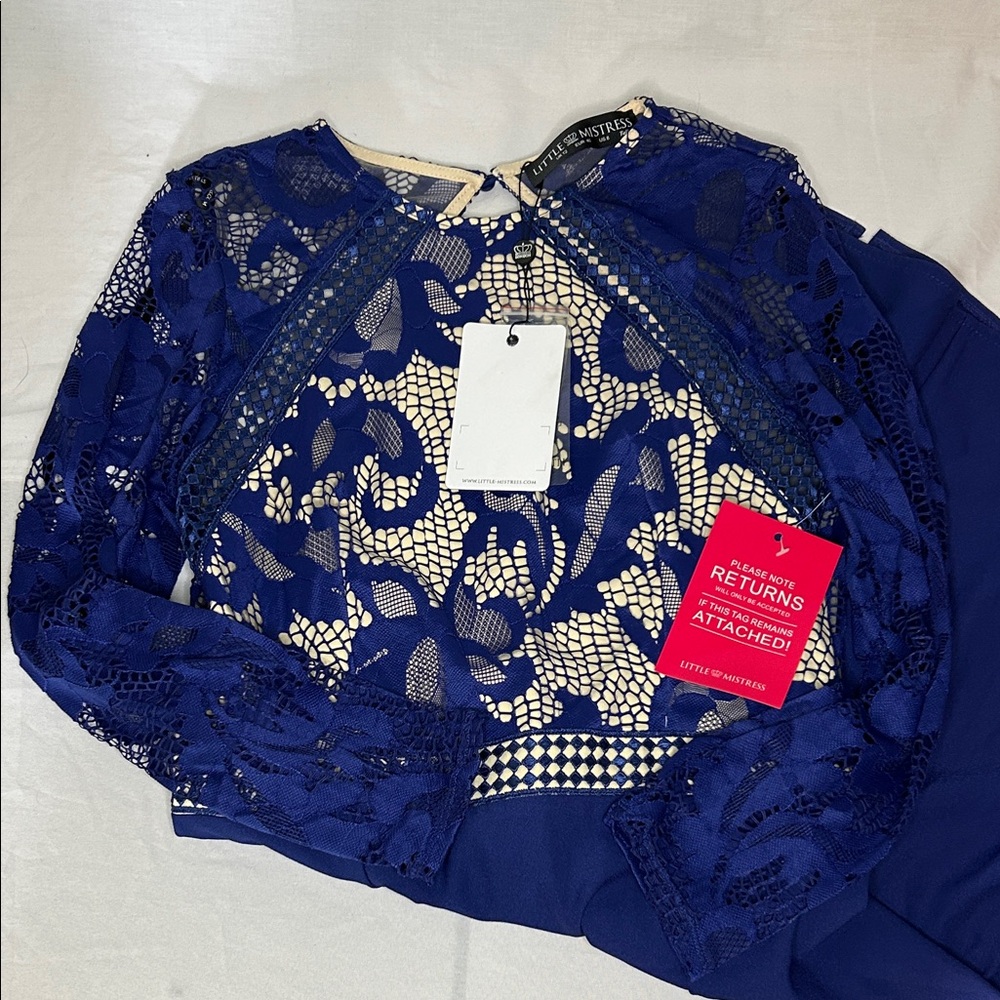 Little Mistress Royal Blue Lace Overlay Dress